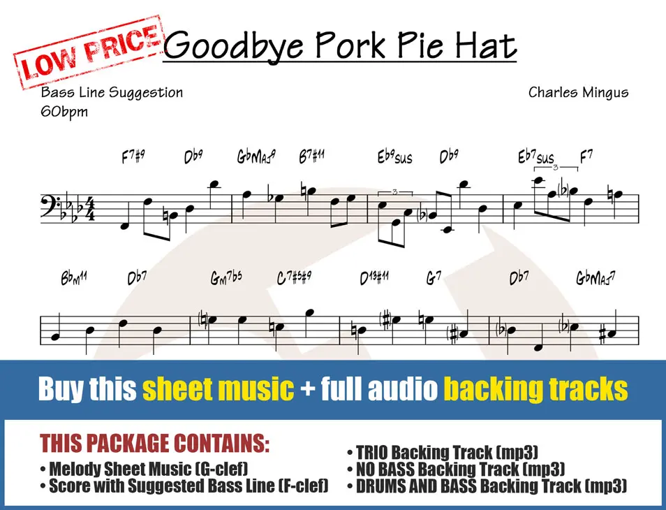 Goodbye Pork Pie Hat NO BASS Backing Track Jazz Ballad - 60bpm